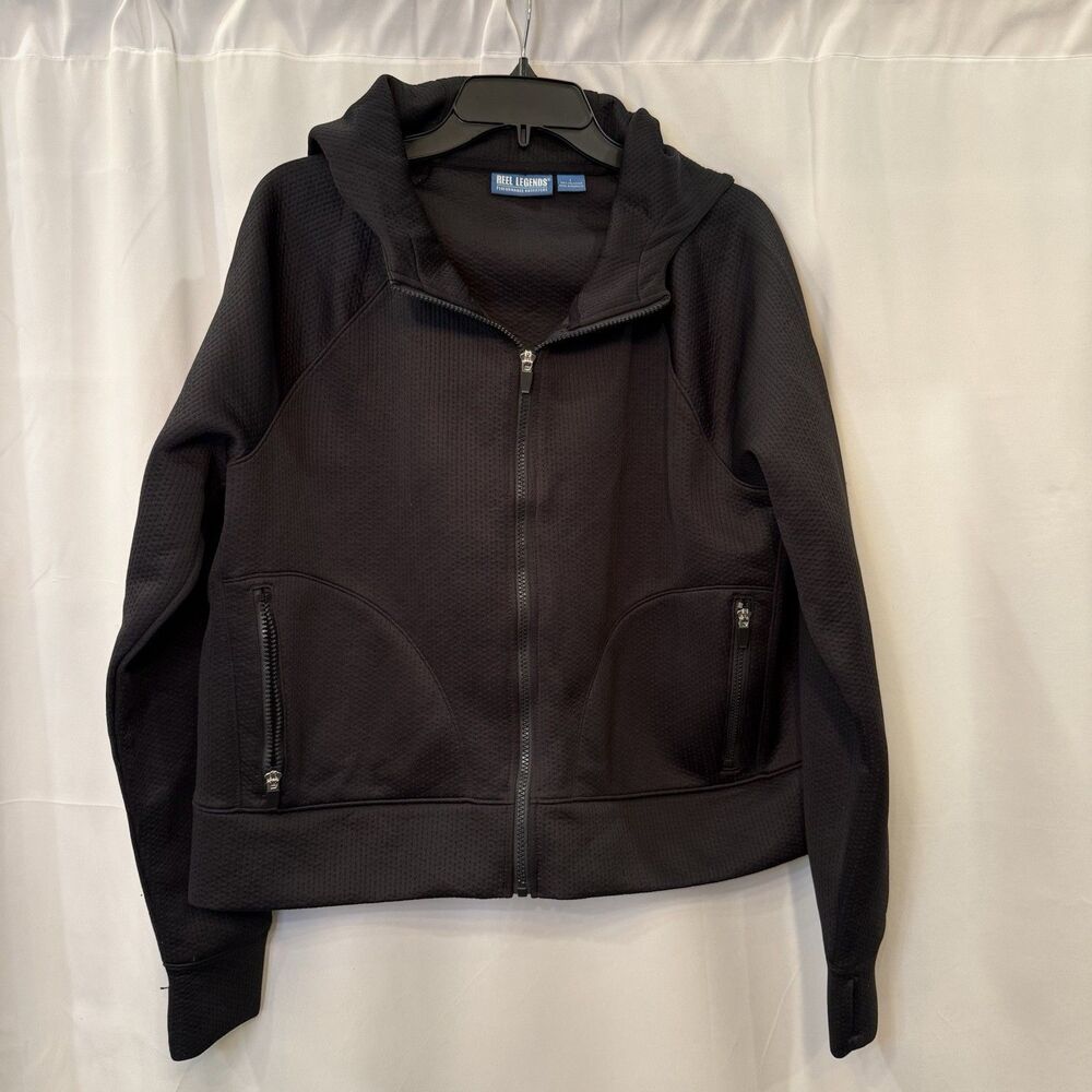 Reel Legends Full Zip Hooded Jacket Scuba Like Womens L Black Travel Athletic